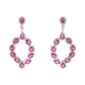 Ruby and Diamond Halo Open Drop Earrings