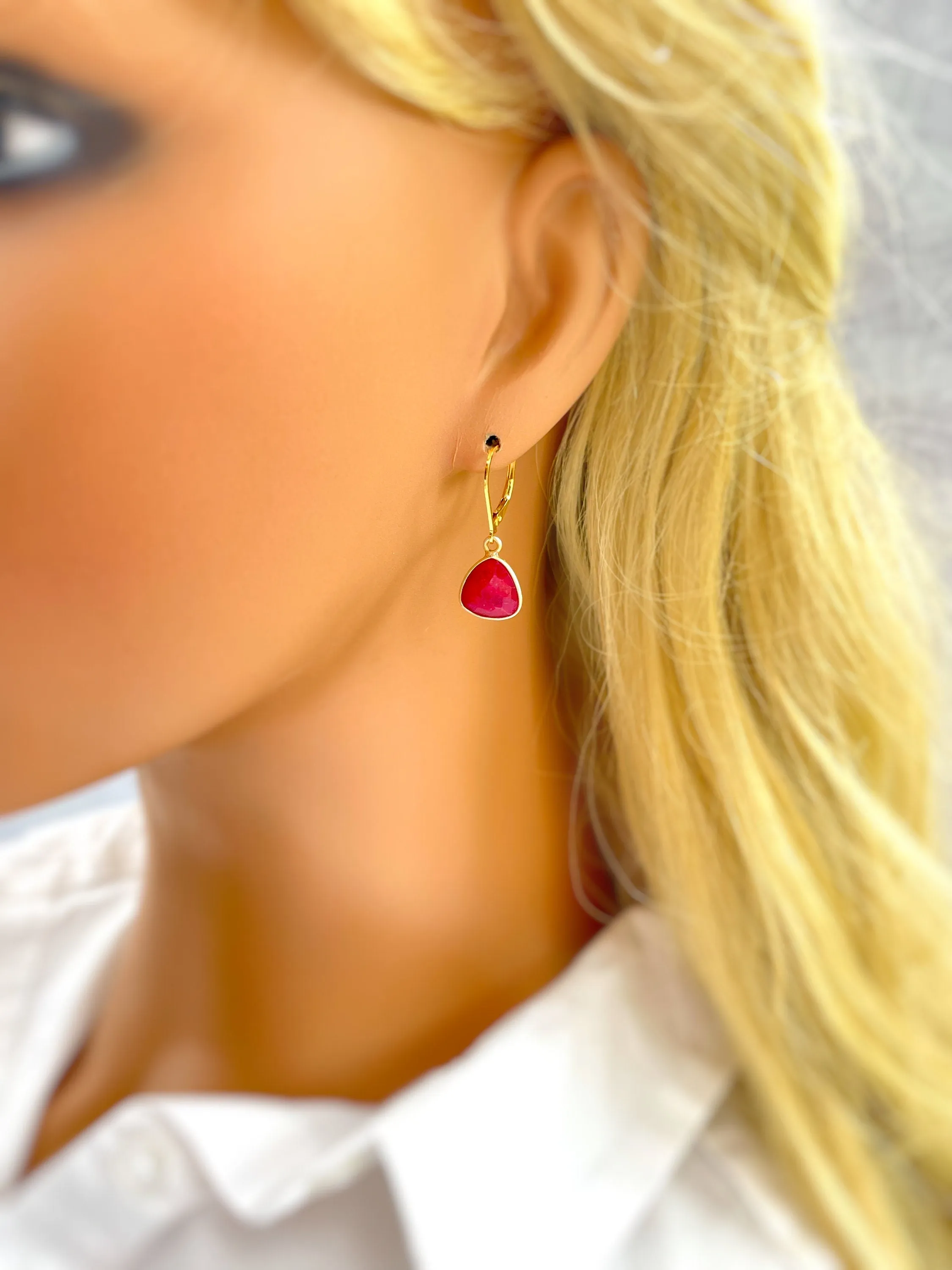 Ruby Earrings in Sterling Silver or Gold