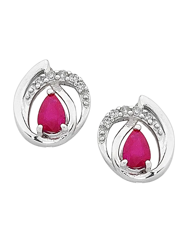 Ruby Earrings - White Gold Ruby & Diamond Earrings - 758905