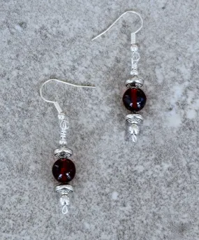 Ruby Picasso Czech Glass Rounds with Sterling Silver Beads and Earring Wires