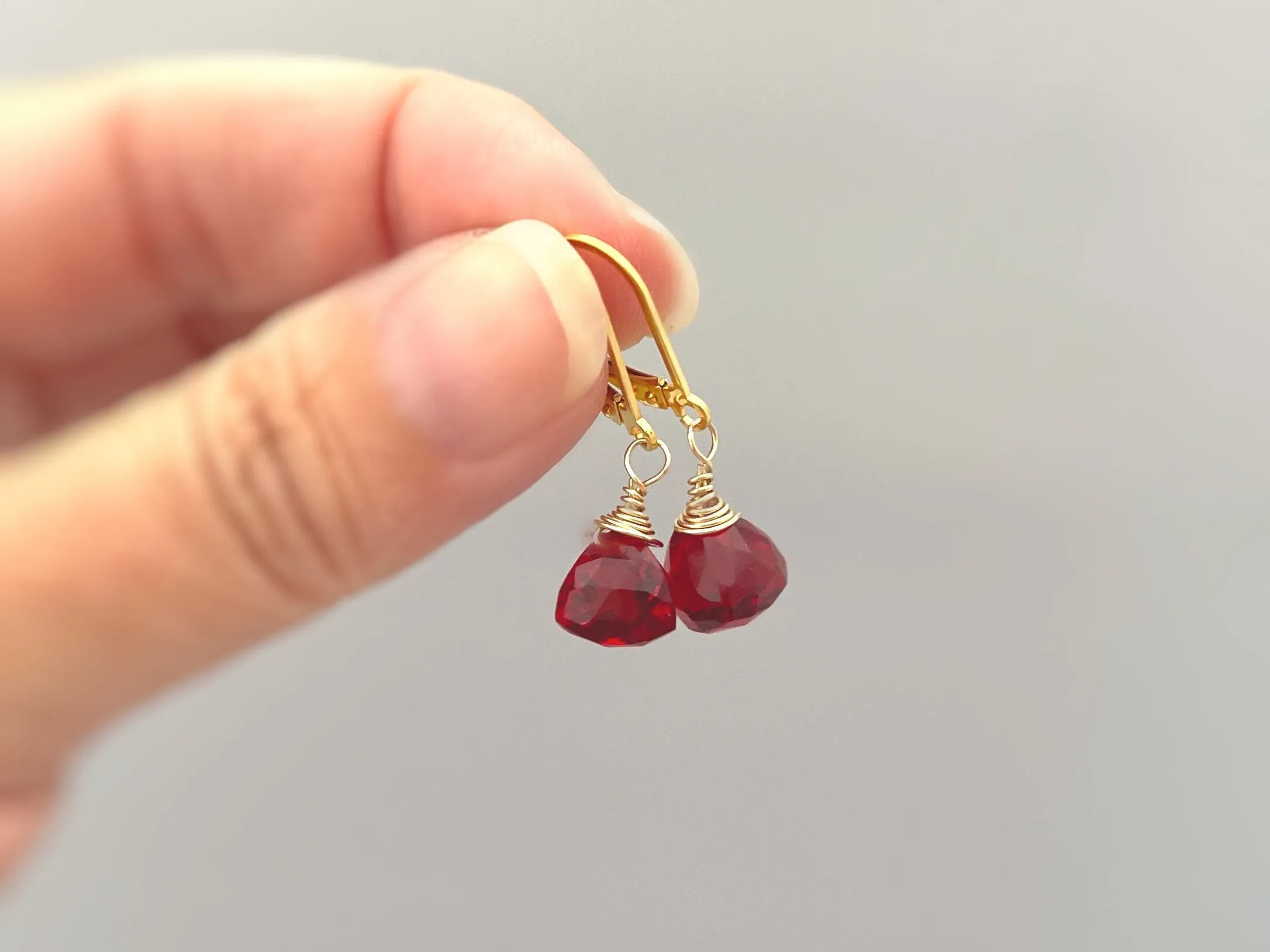 Ruby Red Gemstone Earrings dangle 14k gold, Sterling Silver, Rose Gold