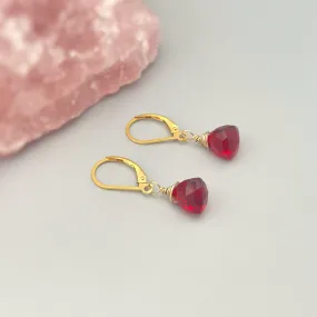 Ruby Red Gemstone Earrings dangle 14k gold, Sterling Silver, Rose Gold