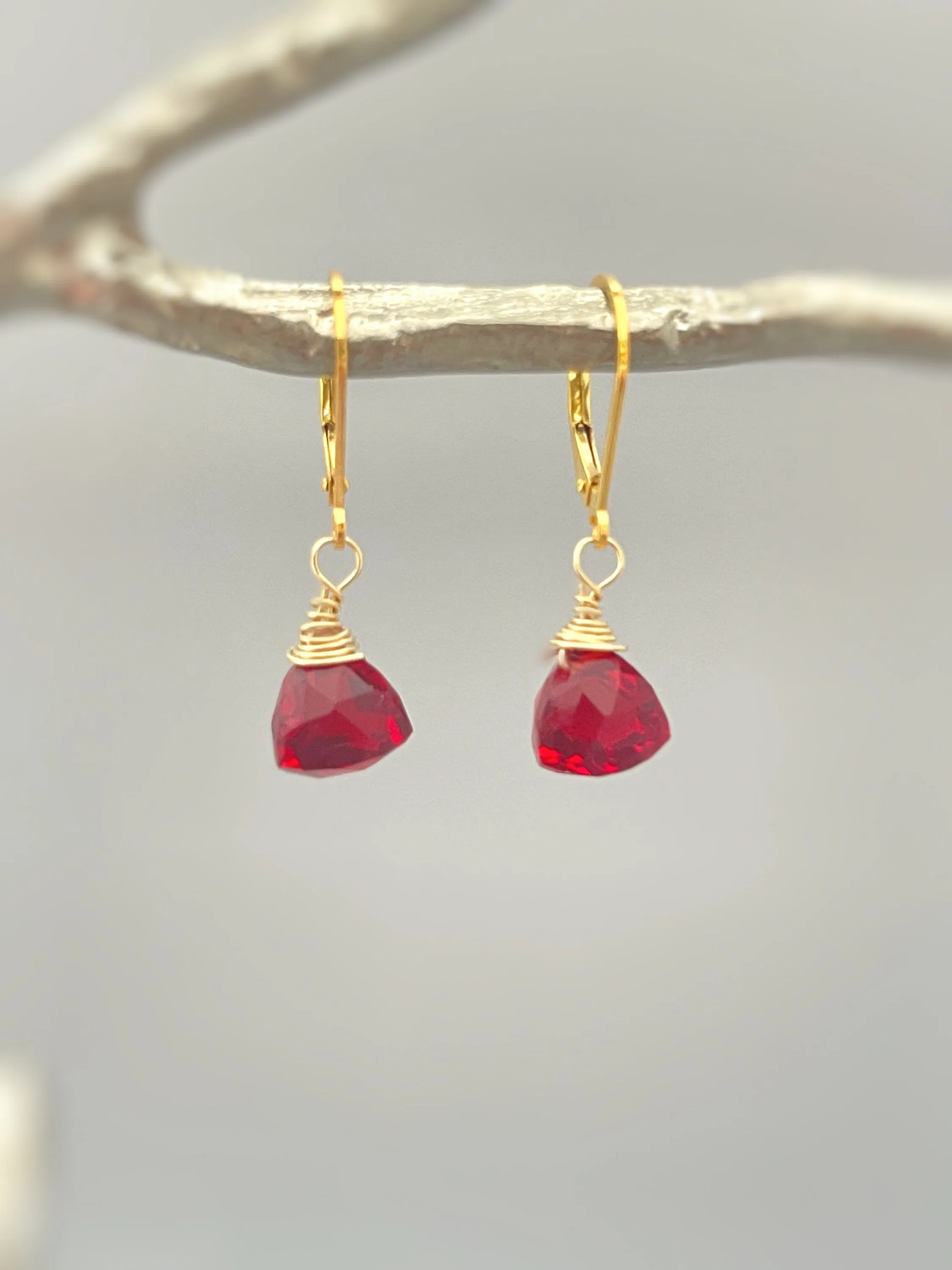 Ruby Red Gemstone Earrings dangle 14k gold, Sterling Silver, Rose Gold