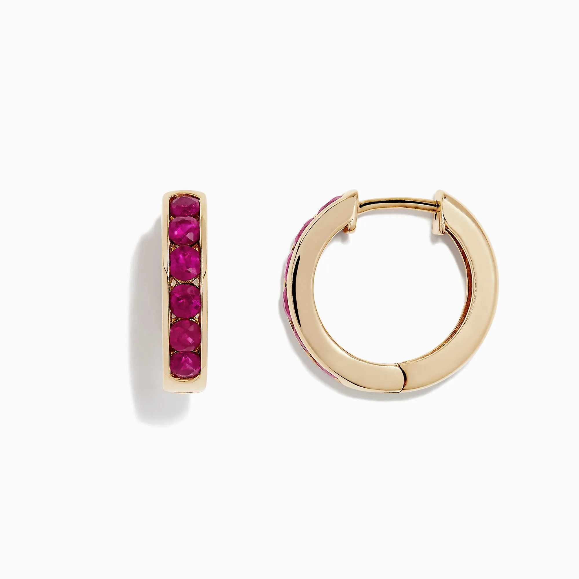 Ruby Royale 14K Yellow Gold Channel Set Ruby 5/8" Hoop Earrings, 1.60 TCW