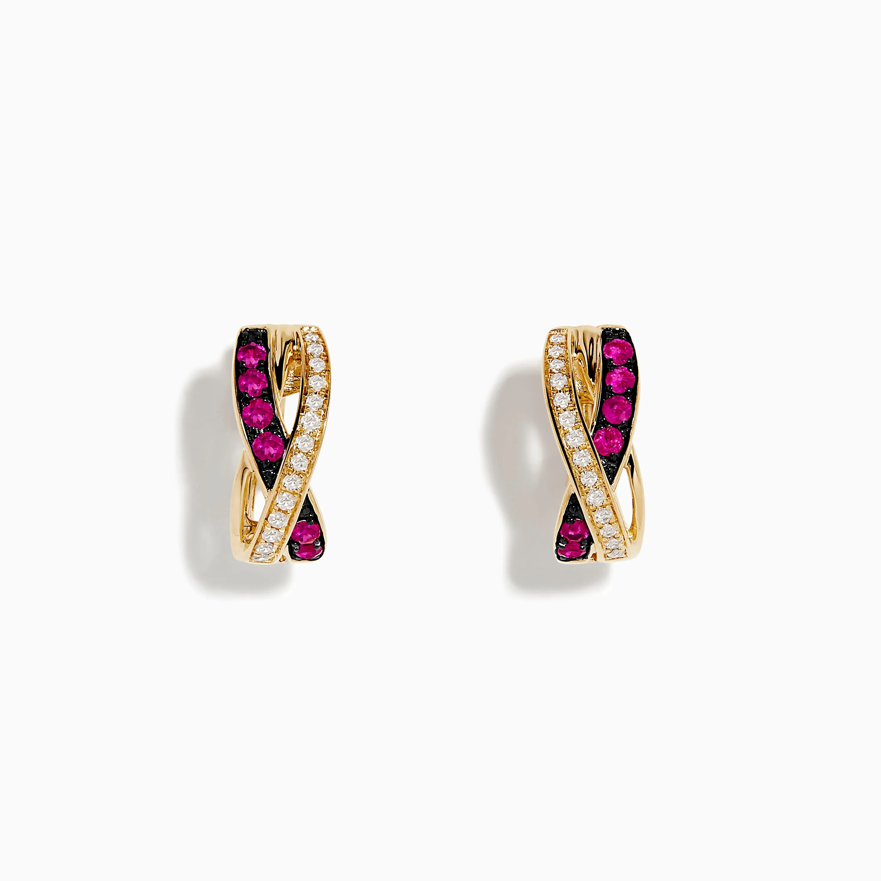 Ruby Royale 14K Yellow Gold Ruby Crossover 1/2" Hoop Earrings