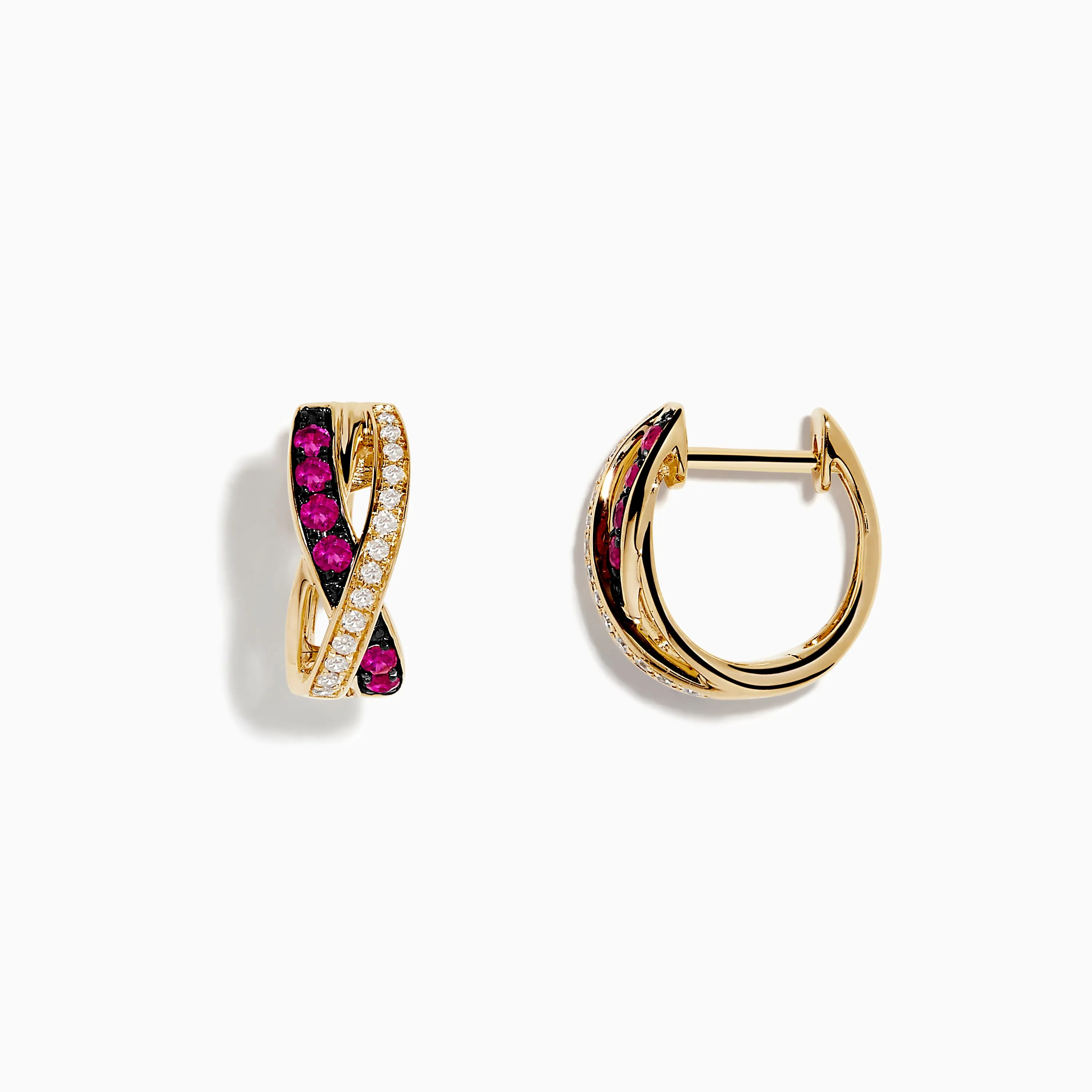 Ruby Royale 14K Yellow Gold Ruby Crossover 1/2" Hoop Earrings