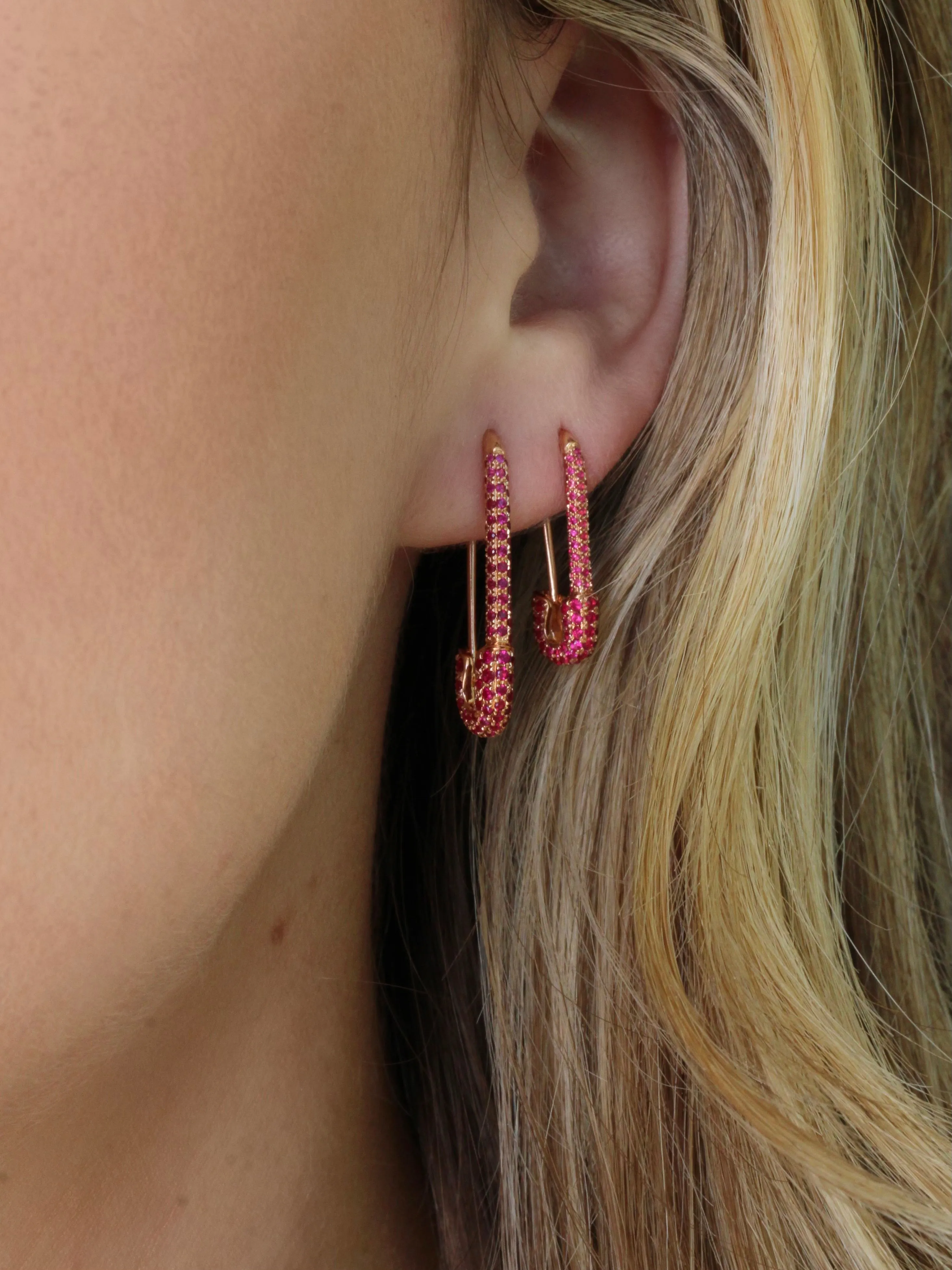 RUBY SAFETY PIN EARRING