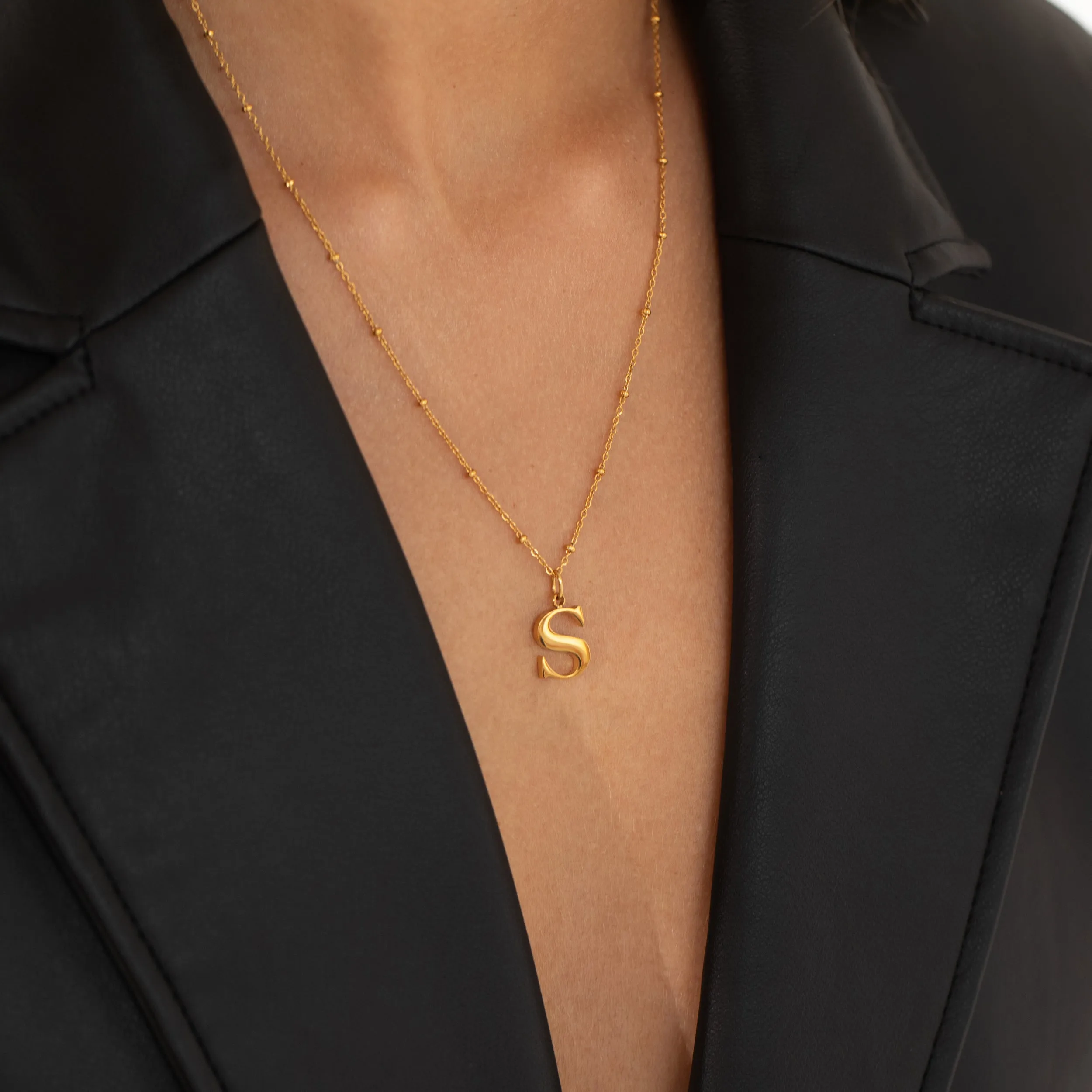 S Initial Pendant Necklace In Gold