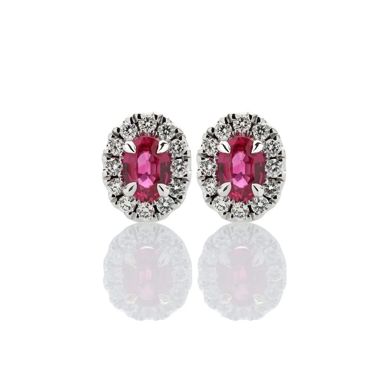 Sabel Collection 14K White Gold Oval Ruby and Diamond Stud Earrings