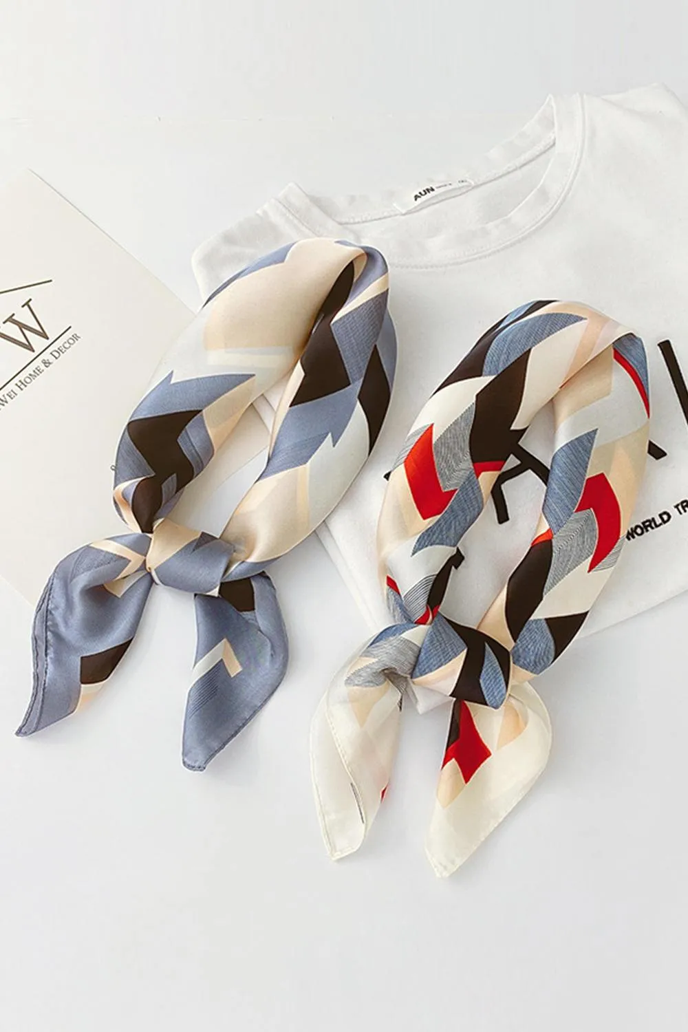 Satin Multicolor Geometric Print Square Scarf