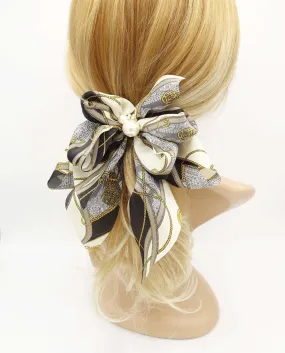 satin print hair bow tassel strap print scarf tail hair bow for women
