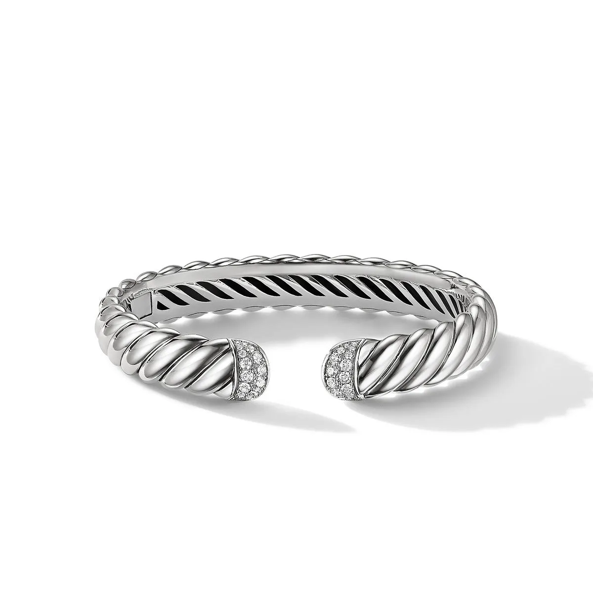 Sculpted Cable Cuff Bracelet in Sterling Silver with Pave Diamonds