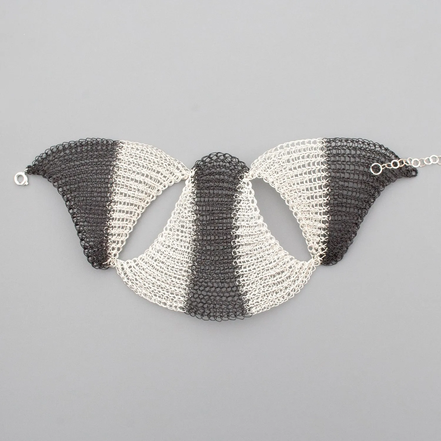 SHOGUN Bracelet, Contemporary wire crochet cuff, Black and White