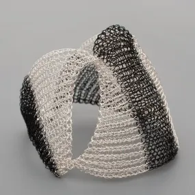 SHOGUN Bracelet, Contemporary wire crochet cuff, Black and White