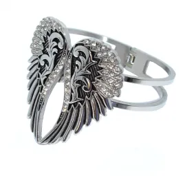 SK2551B Wings Heart Bangle 7" Imitation Diamonds Stainless Steel Heavy Metal Jewelry