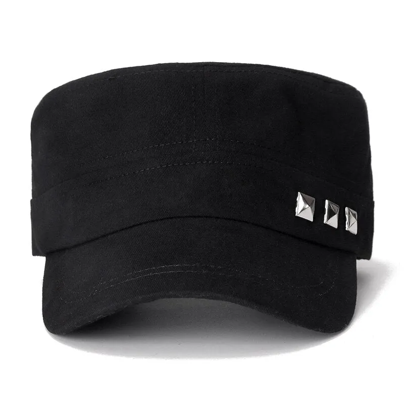 Solid Color Military Caps Men Summer Outdoor Hat Adjustable  Army Cap Small Iron Design Simple Flat Top Cap