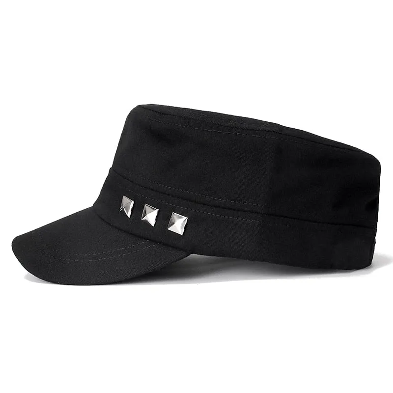 Solid Color Military Caps Men Summer Outdoor Hat Adjustable  Army Cap Small Iron Design Simple Flat Top Cap