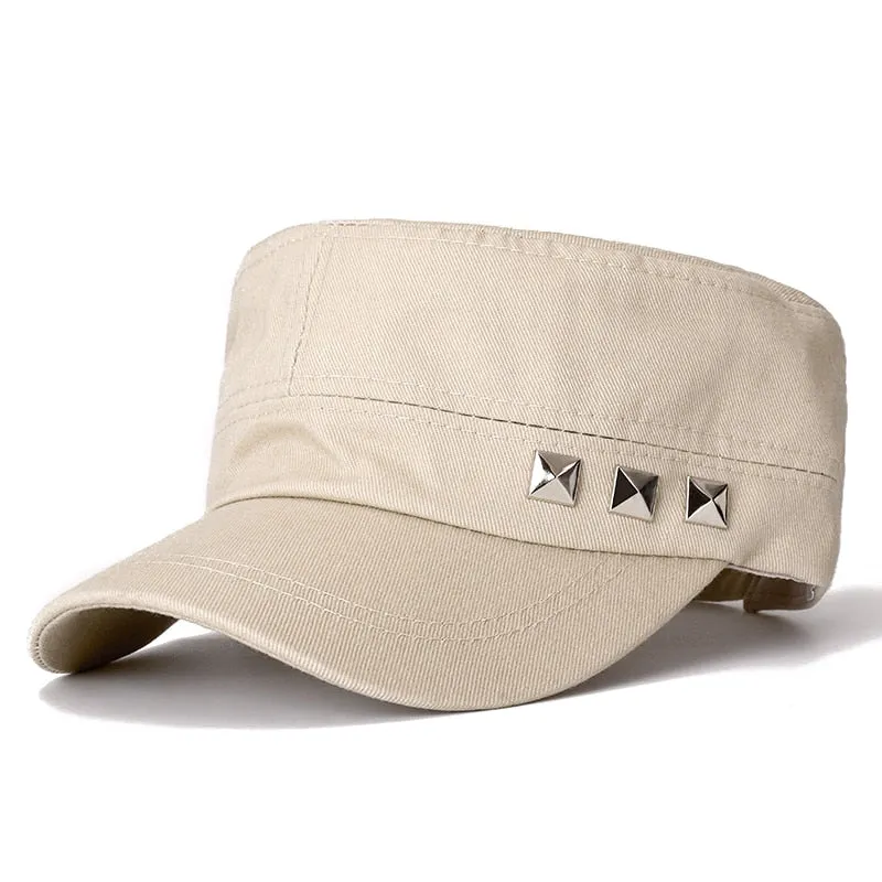 Solid Color Military Caps Men Summer Outdoor Hat Adjustable  Army Cap Small Iron Design Simple Flat Top Cap