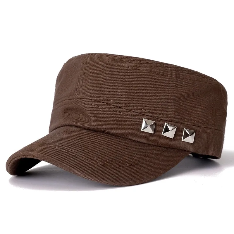 Solid Color Military Caps Men Summer Outdoor Hat Adjustable  Army Cap Small Iron Design Simple Flat Top Cap