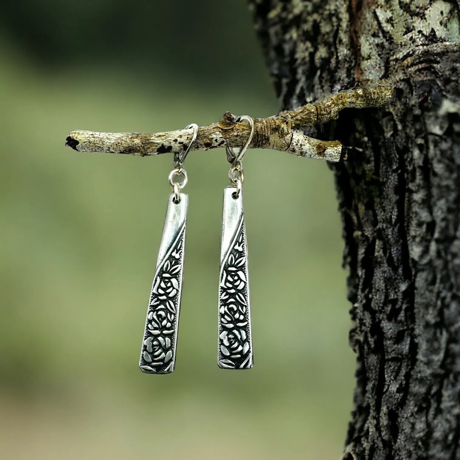 Spoon Earrings Made of Japan National Stainless Steel Silverware Antique Roses