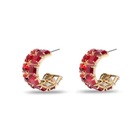 Square Crystal Double Row Hoop Earrings ~ Ruby