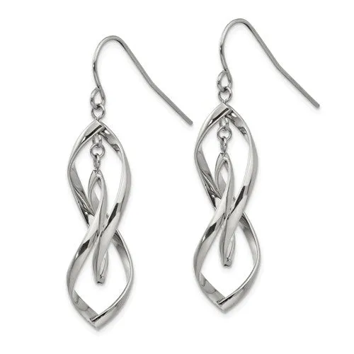 Stainless Steel Polished Twisted Shepherd Hook Dangle Earrings