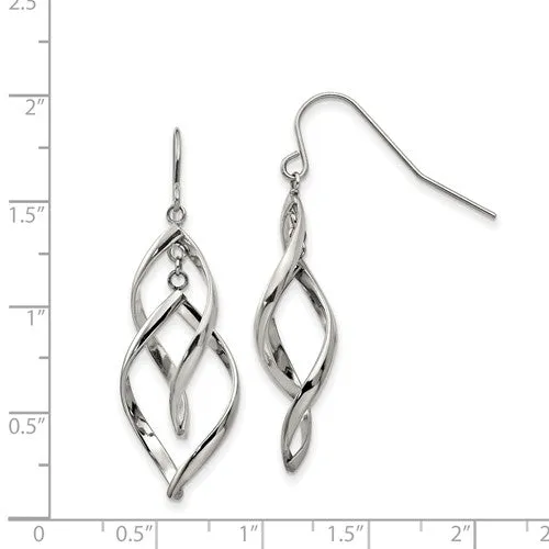 Stainless Steel Polished Twisted Shepherd Hook Dangle Earrings