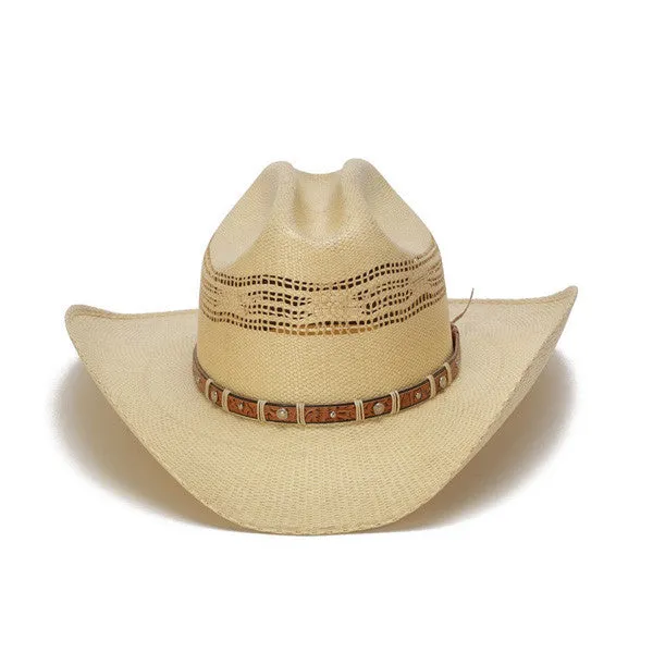 Stampede Hats - Beige 50X Bangora Cowboy Hat with Studded Wrapped Leather Trim