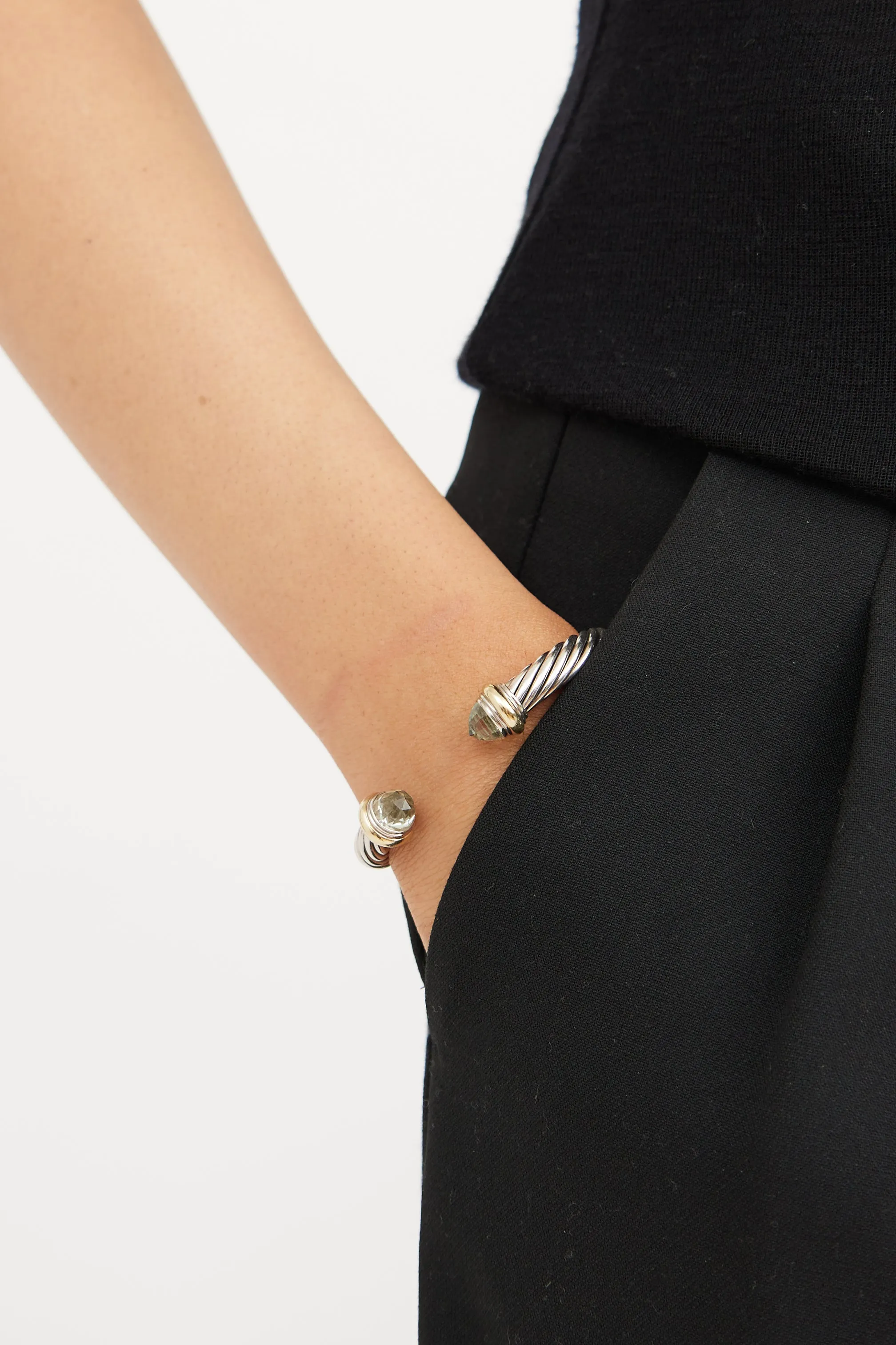Sterling Silver 14K Gold Prasiolite Cable Cuff