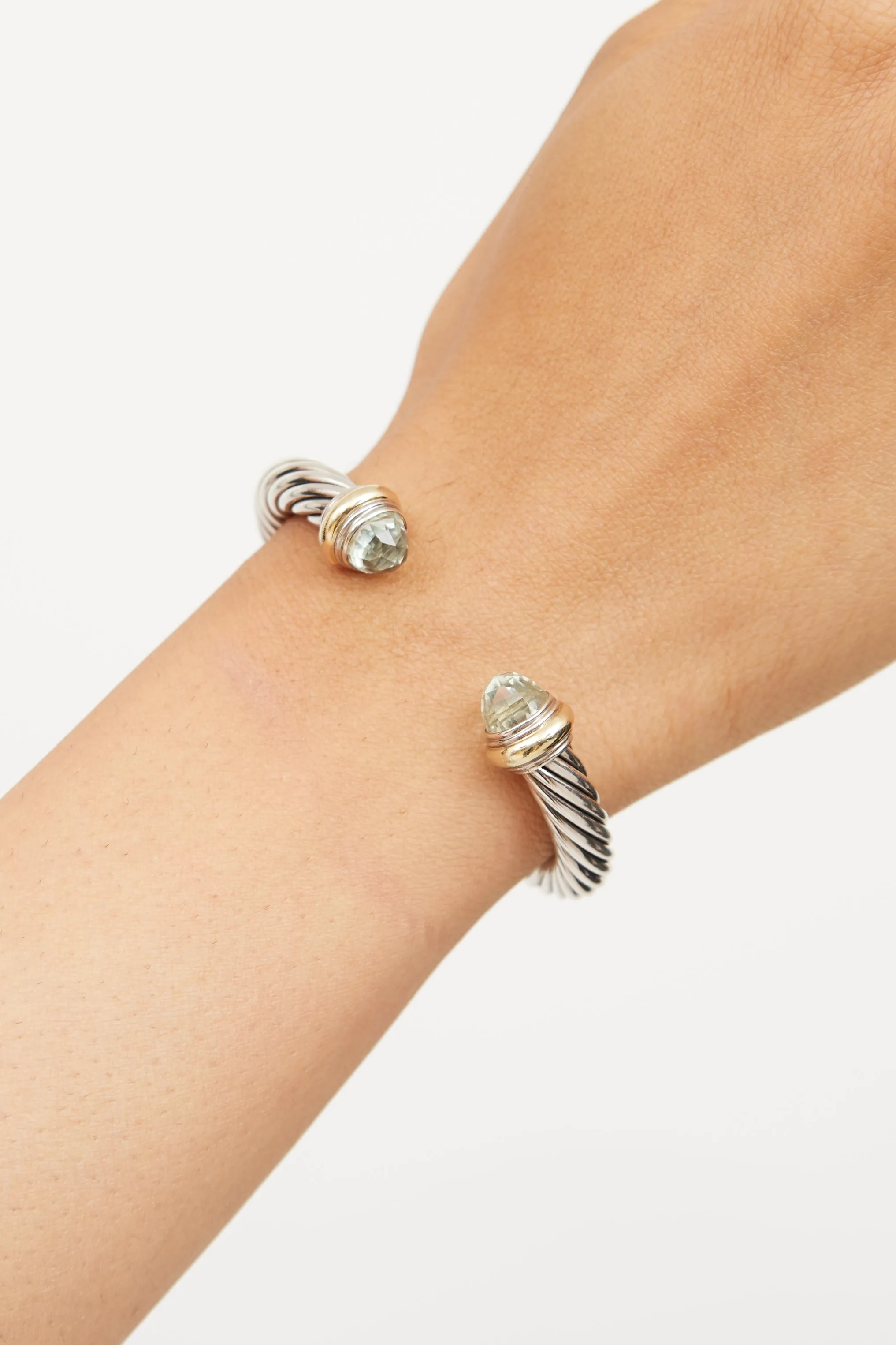 Sterling Silver 14K Gold Prasiolite Cable Cuff