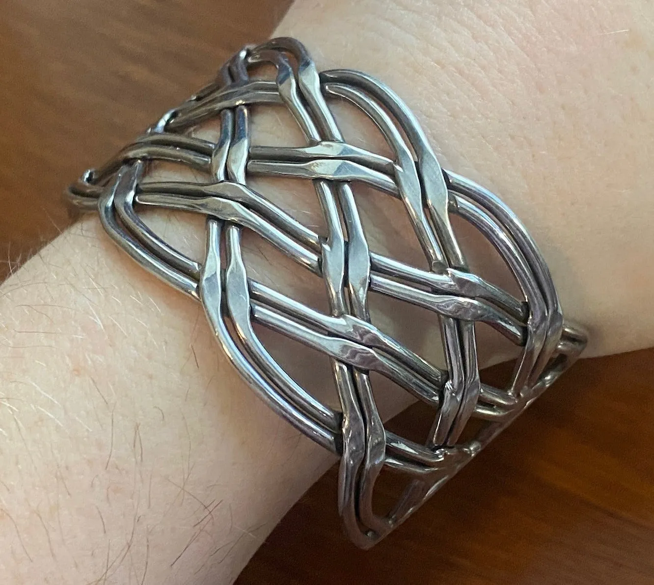 Sterling Silver 925 Wide Woven Cuff Bracelet 57.5g