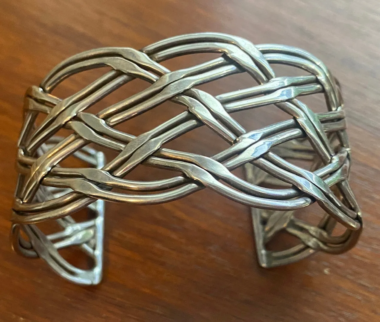 Sterling Silver 925 Wide Woven Cuff Bracelet 57.5g