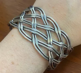Sterling Silver 925 Wide Woven Cuff Bracelet 57.5g