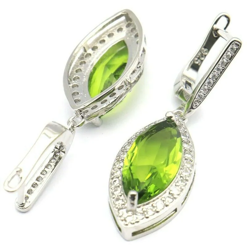 Sterling Silver Green Peridot CZ Dangle Wedding Earrings