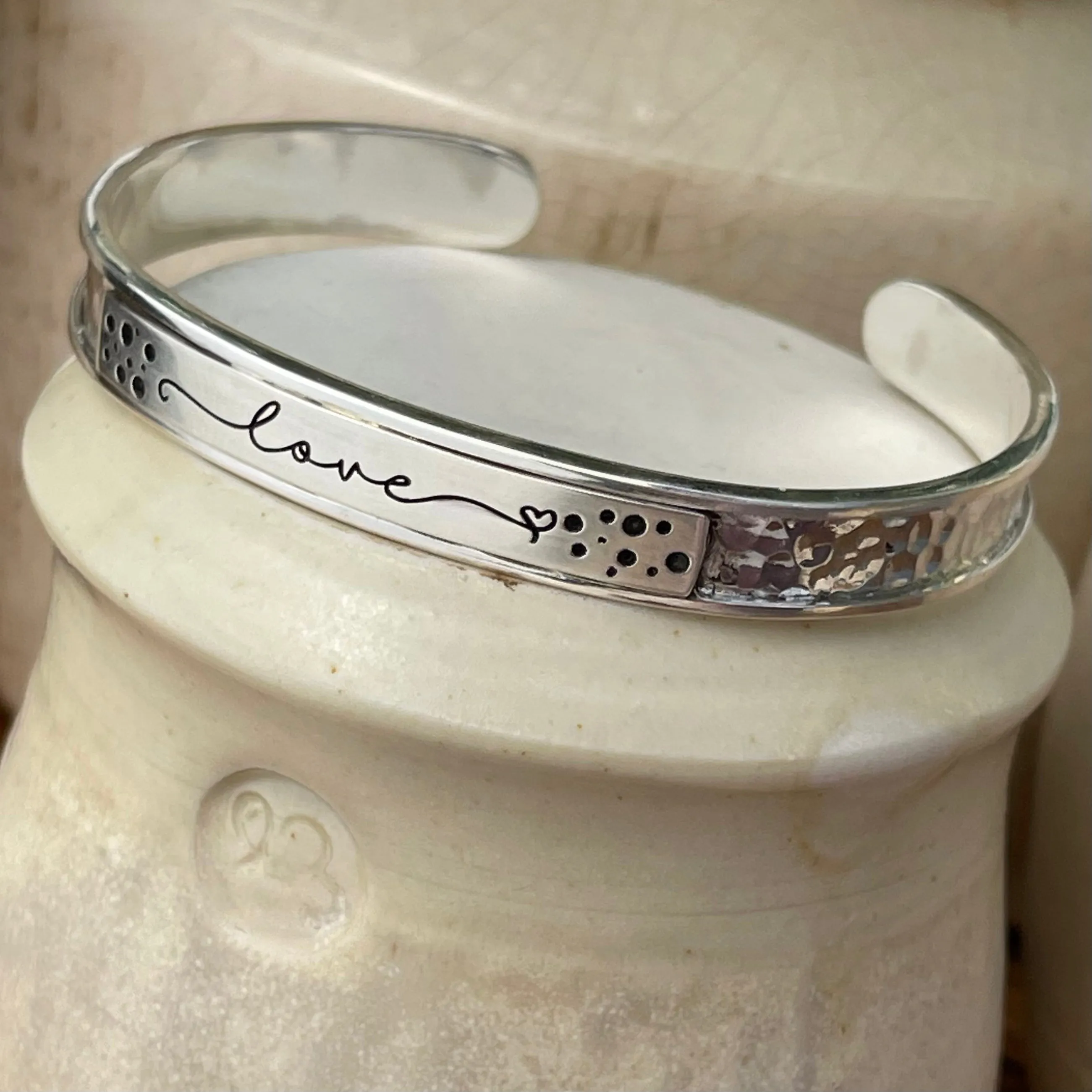 Sterling Silver Handwritten Hammered Cuff