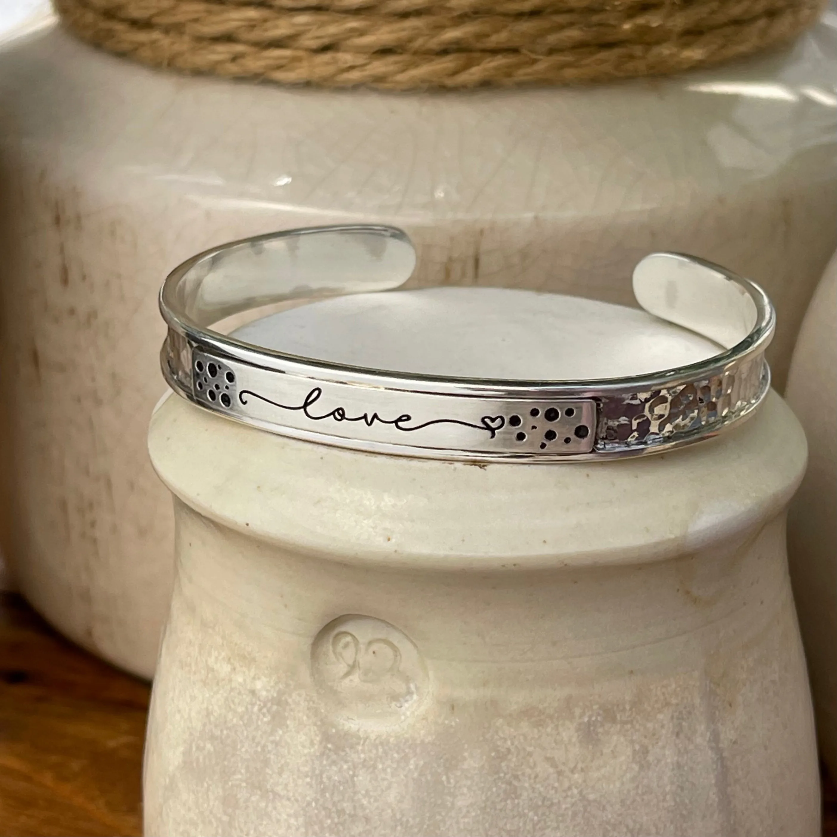 Sterling Silver Handwritten Hammered Cuff