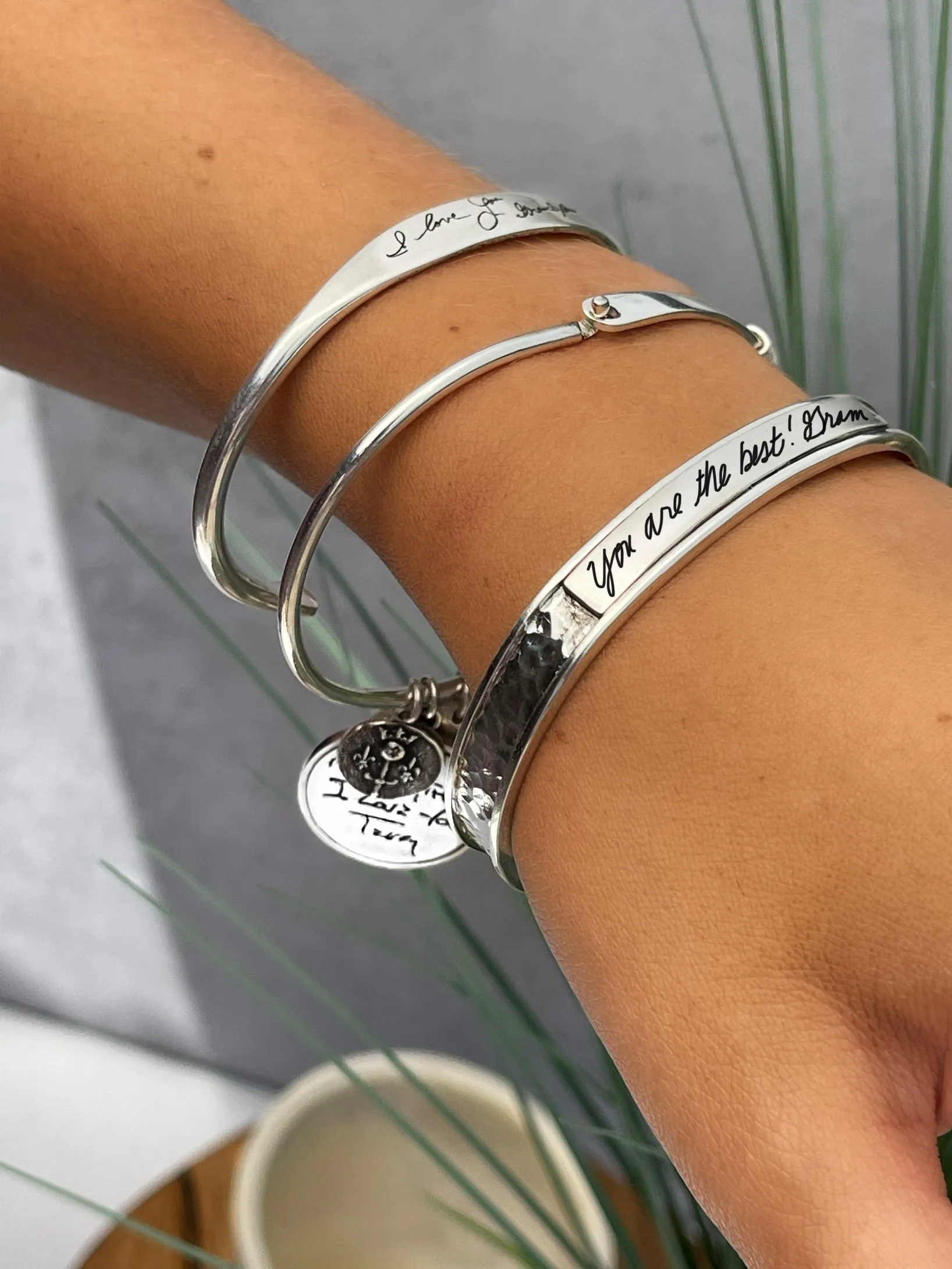 Sterling Silver Handwritten Hammered Cuff