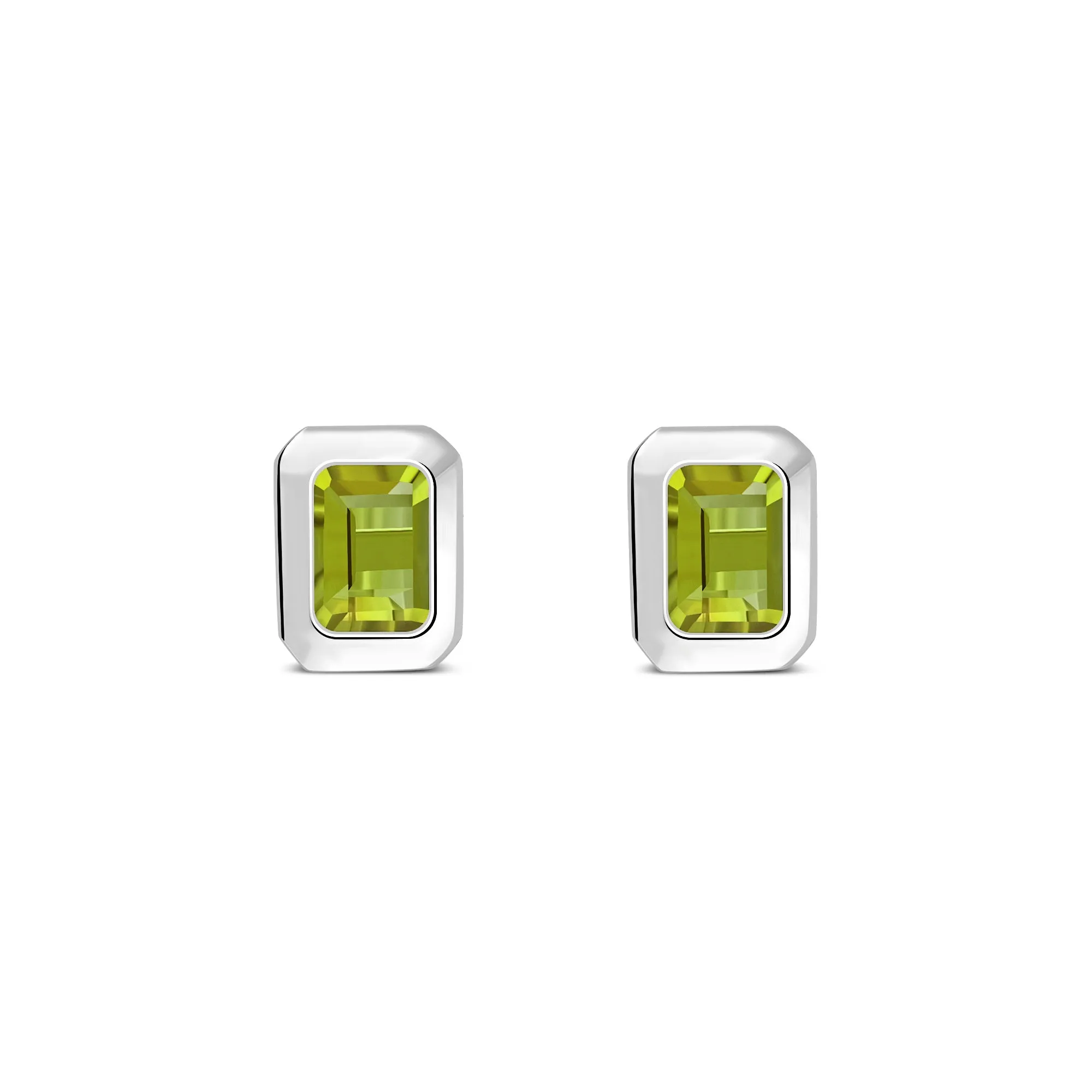 Sterling Silver Peridot Rectangular Framed Stud Earrings