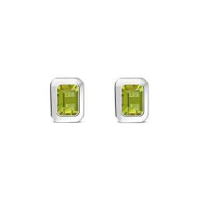 Sterling Silver Peridot Rectangular Framed Stud Earrings
