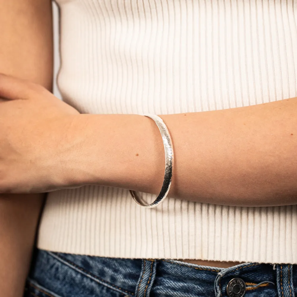 Sterling Silver Textured 6.6mm Wide 65mm Bangle