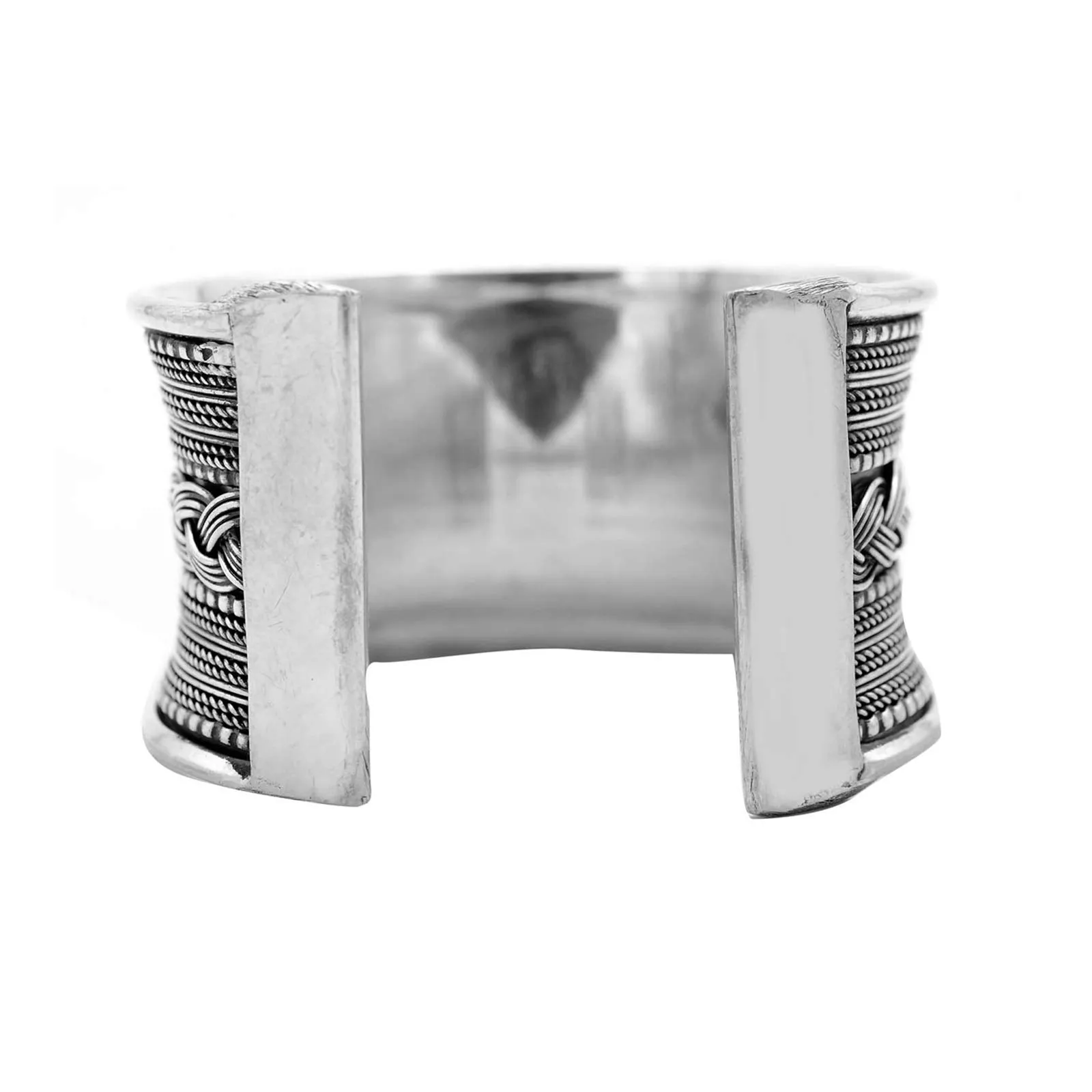 TEEJH Madhu Braided Embossed Silver Oxidized Bracelet Cuff for Women