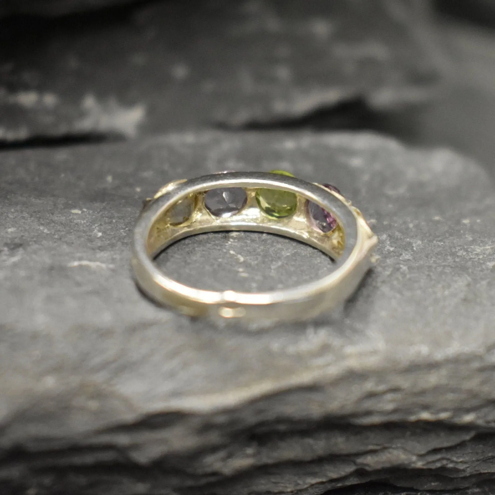 Thick Mutistone Band - Wide Birthstone Band, Peridot Amethyst Citrine Ring