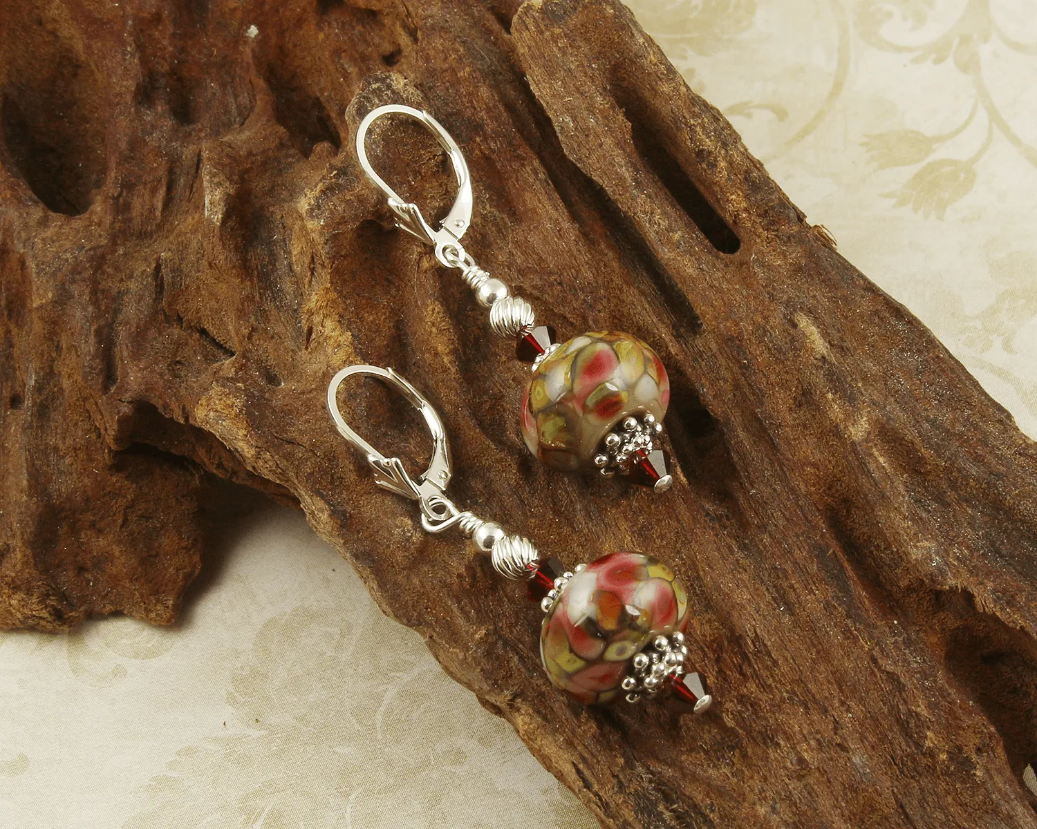 Tiffany Style Ruby Lampwork Earrings