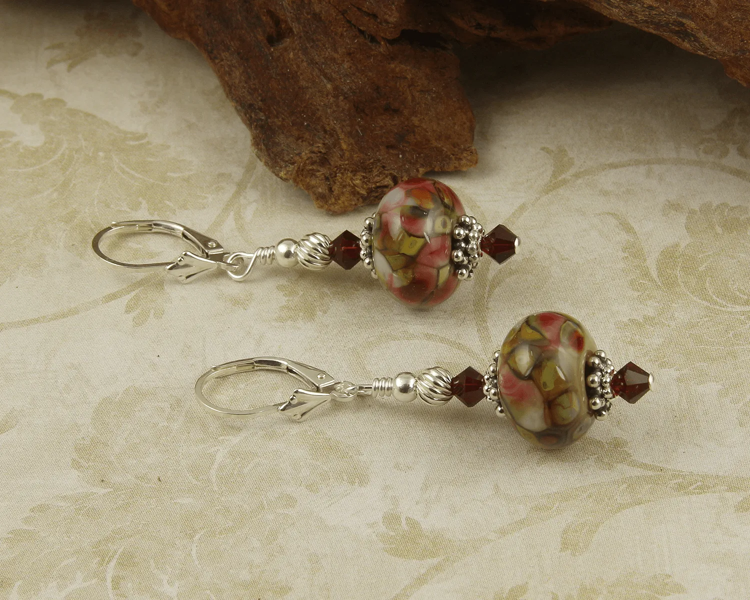 Tiffany Style Ruby Lampwork Earrings