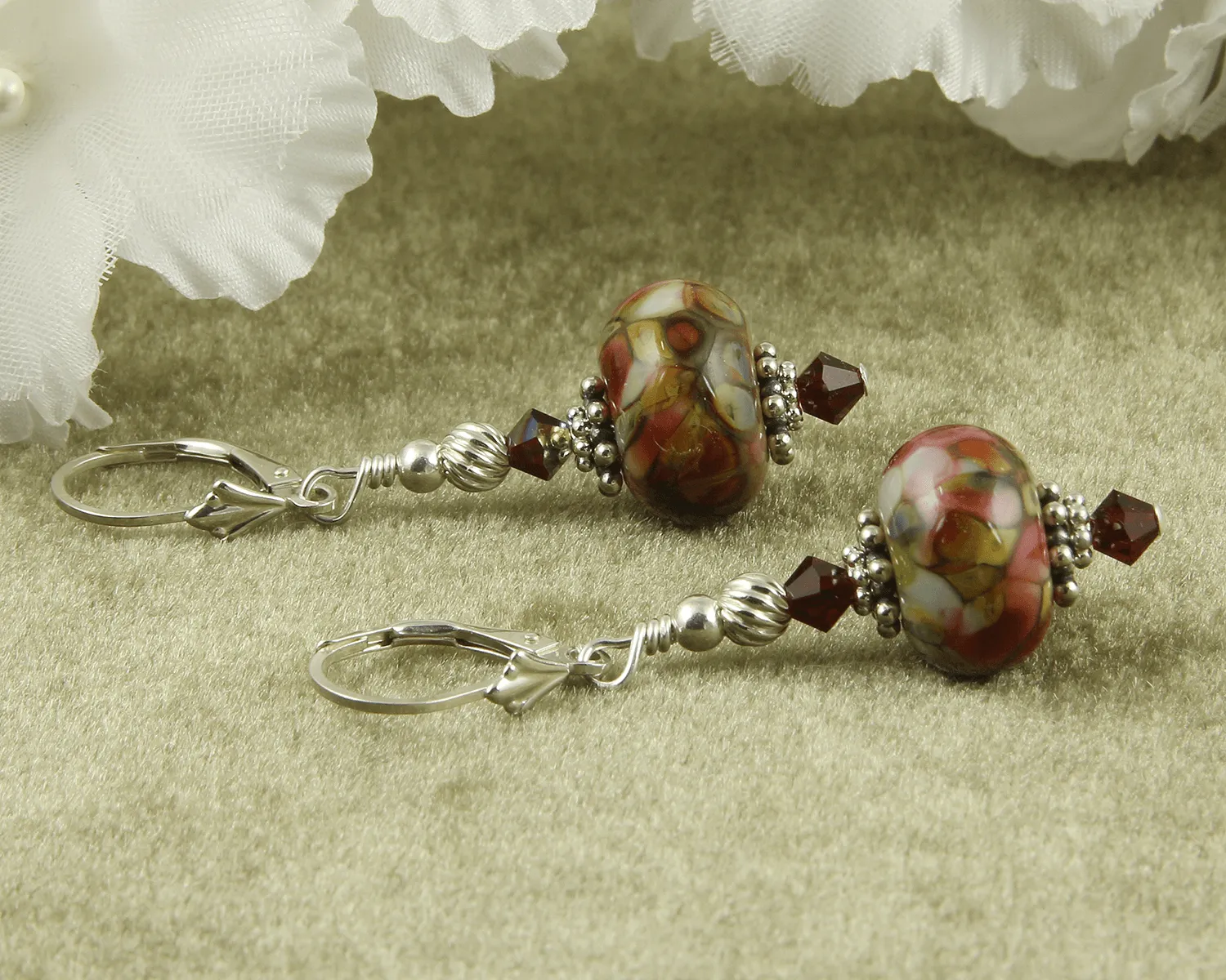 Tiffany Style Ruby Lampwork Earrings