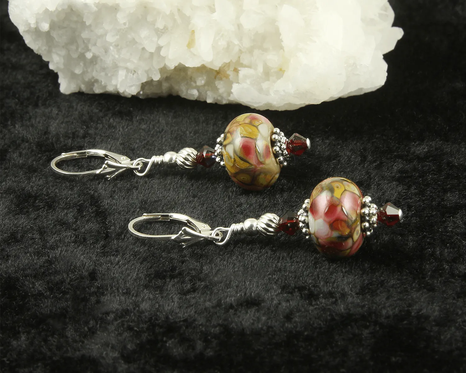 Tiffany Style Ruby Lampwork Earrings