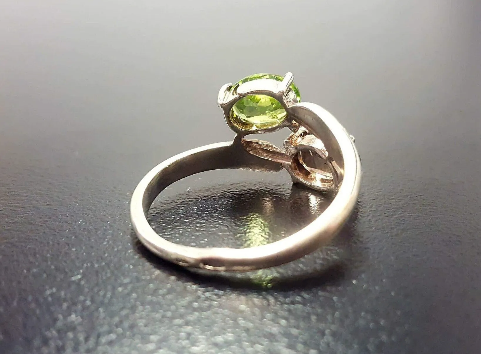 Topaz Silver Ring - Two Stone Ring - Green Bypass Ring