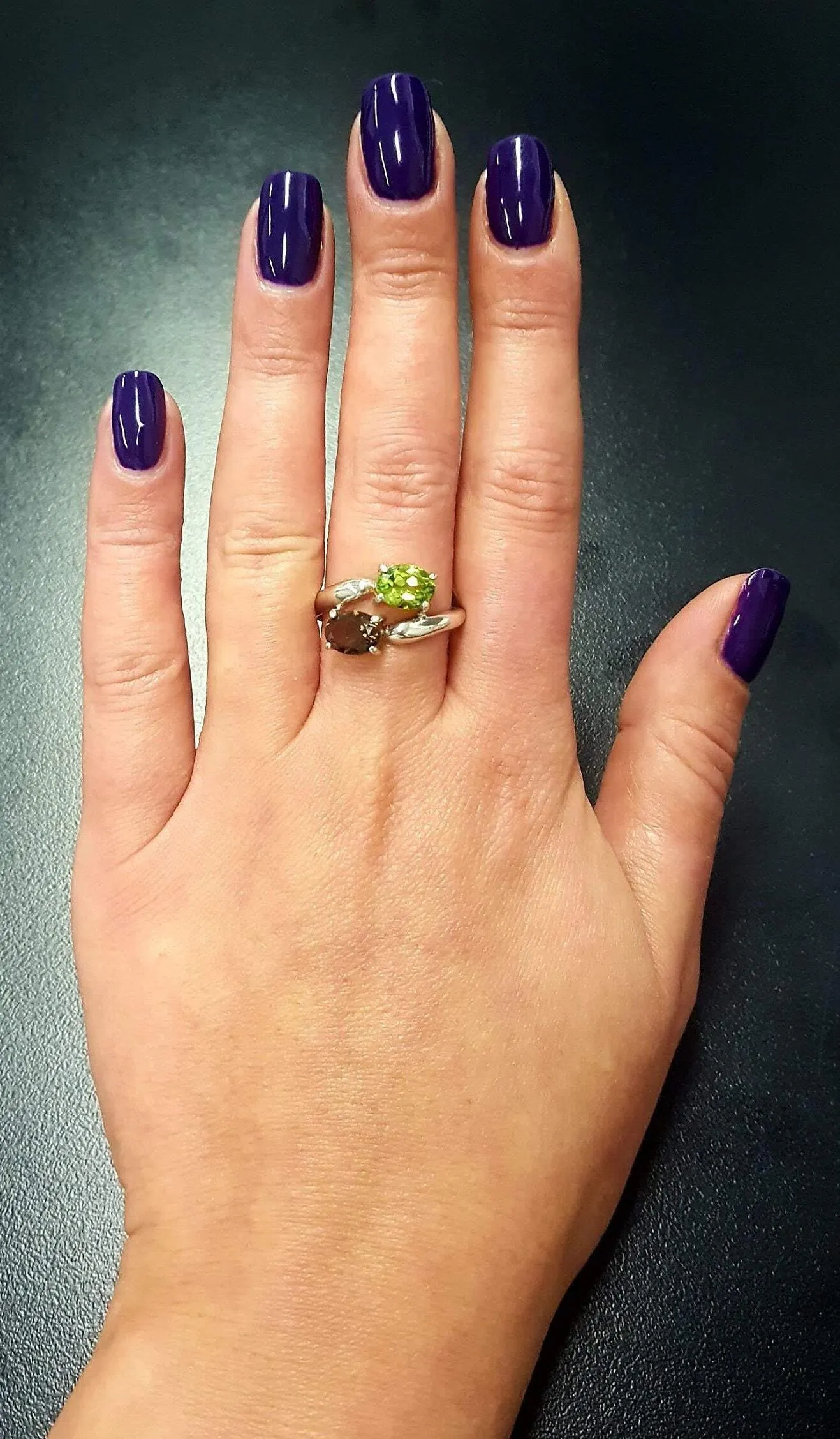 Topaz Silver Ring - Two Stone Ring - Green Bypass Ring