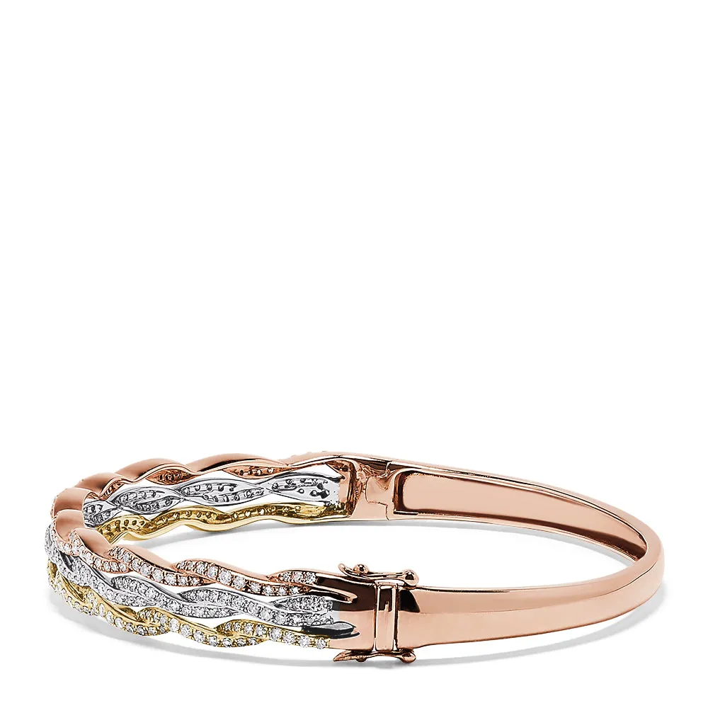 Trio 14K Tri Color Gold Diamond Bangle, 1.42 TCW