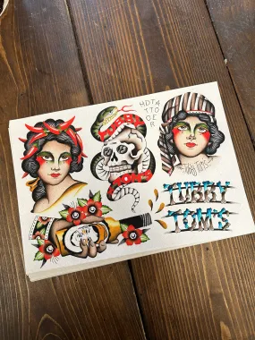 Tubby Tom's Traditional Tattoo Flash Sheet - BY HOLLY DIXON